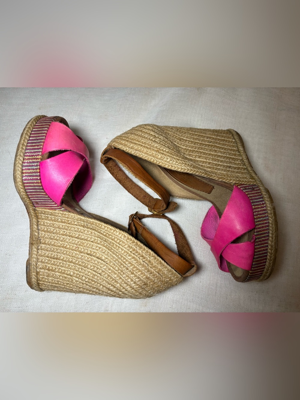 Casteller Pink Leather Espadrille Wedge Sandals Platform Heels Spain Made Sz 6 - Picture 9 of 10